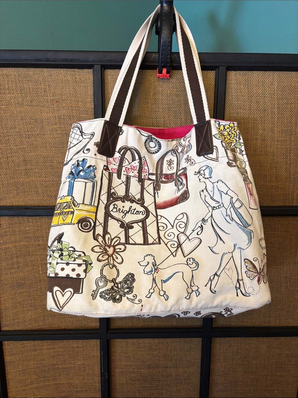 BRIGHTON BOULEVARD  CITY BAG HAND PAINTED 22” wide 14” tall straps 21”